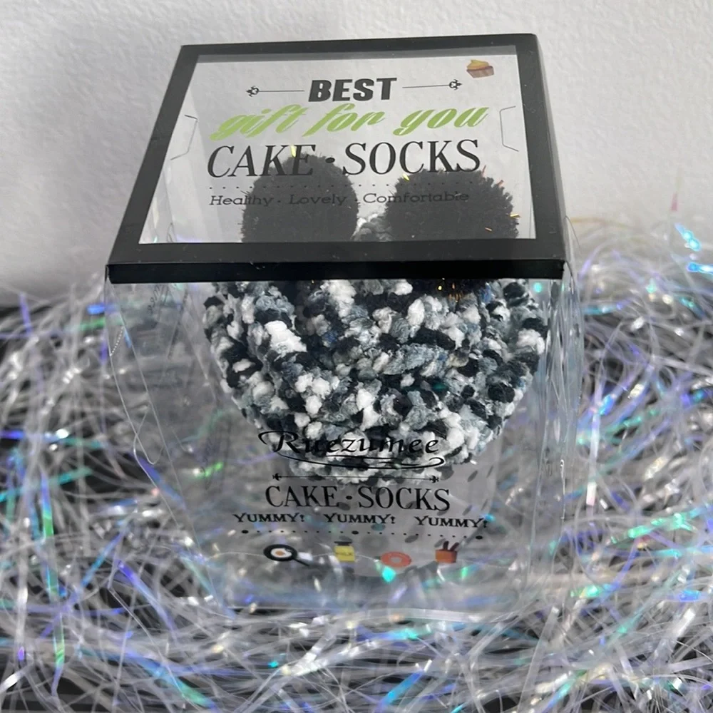 Confetti Cupcake Socks with Pom Poms in Box